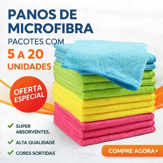 Kit 5 A 20 Panos Microfibra Alta Qualidade Limpeza Vidro Mesa Cozinha 20x20cm NV