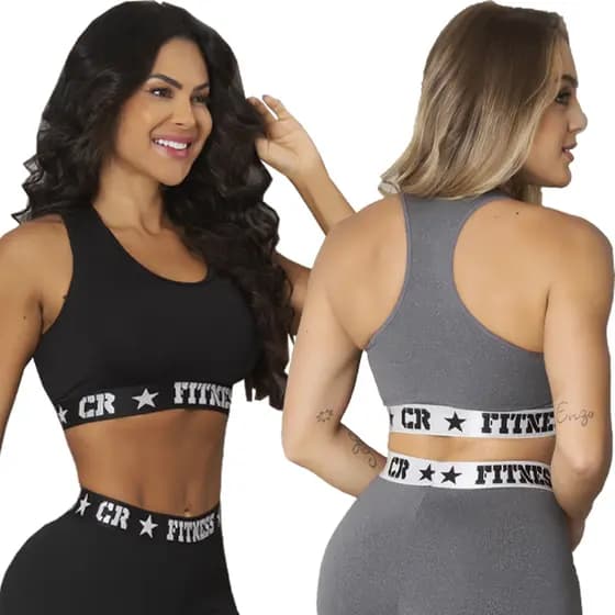 Kit 2 Tops Elastico Exposto Academia