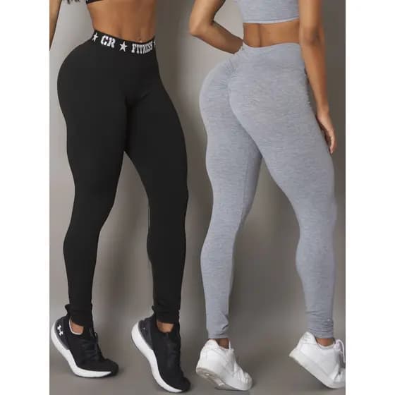Kit 2 Legging Academia Levanta Bumbum e Elastico Exposto