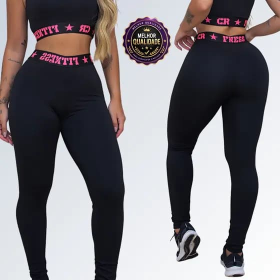 Calça Legging Academia Elastico Exposto Cintura Alta Feminina
