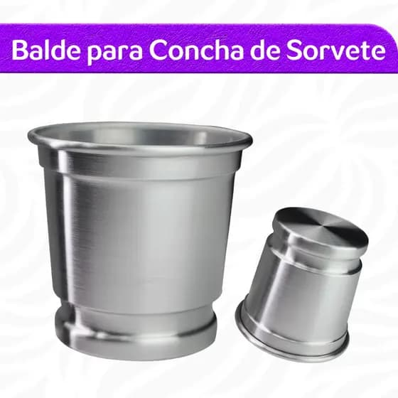Balde Para Concha Colher Sorvete Alumínio 13x13x10 Cm Resistente