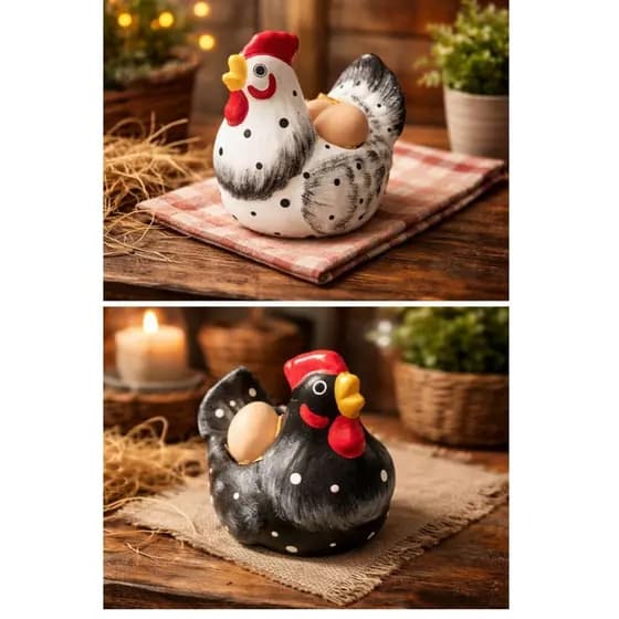 Galinha com 3 ovinhos decorativo de ceramica 10x9