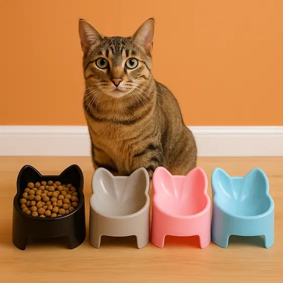 Comedouro Bebedouro Tigela Pet com Formato de Gato Altura Elevada Postura e Conforto para seu Pet