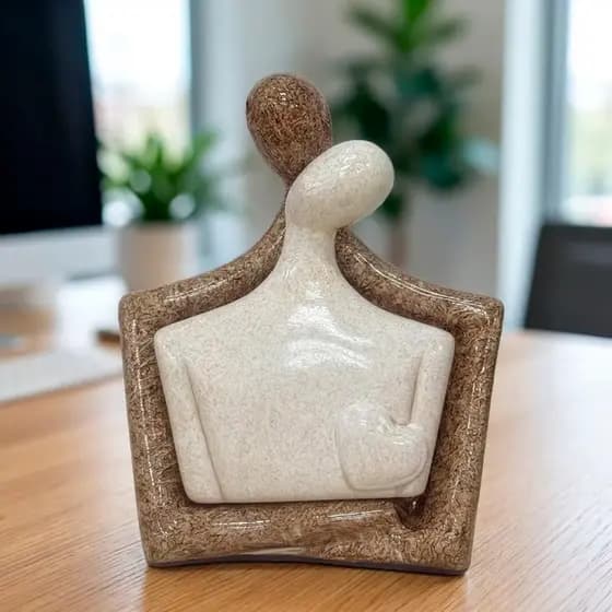 Escultura Cerâmica Casal Apaixonado Decoração Sala Enfeite Casa Presente Namoro Casamento Artesanal