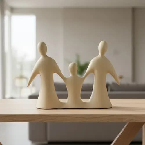 Escultura Decorativa Cerâmica Família Estátua Para Decoração Enfeite De Mesa Sala Rack
