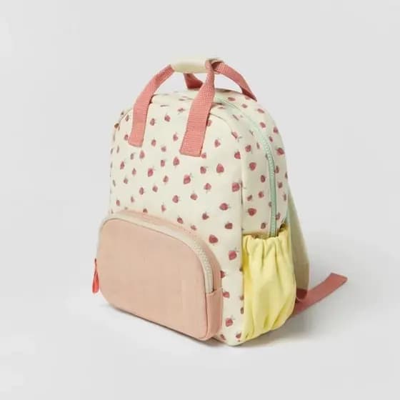 Novo Produto Tela Morango Estampa Meninas Mochila Escolar Crianças Mochila Mochila Costura Contraste Cor