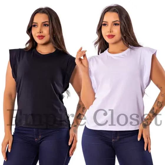 Kit 2 Blusa Feminina Muscle Tee Tshirt Regata Feminina Ampla com Pespontos e Cava Lateral