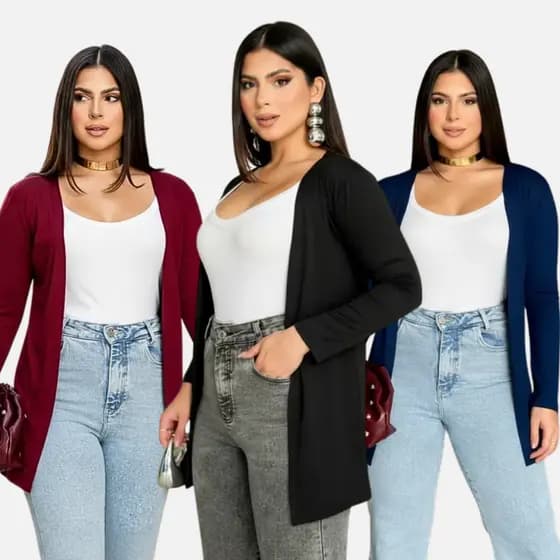 Casaco Cardigan Feminino Kimono Manga Longa Aberto Casaquinho Casual