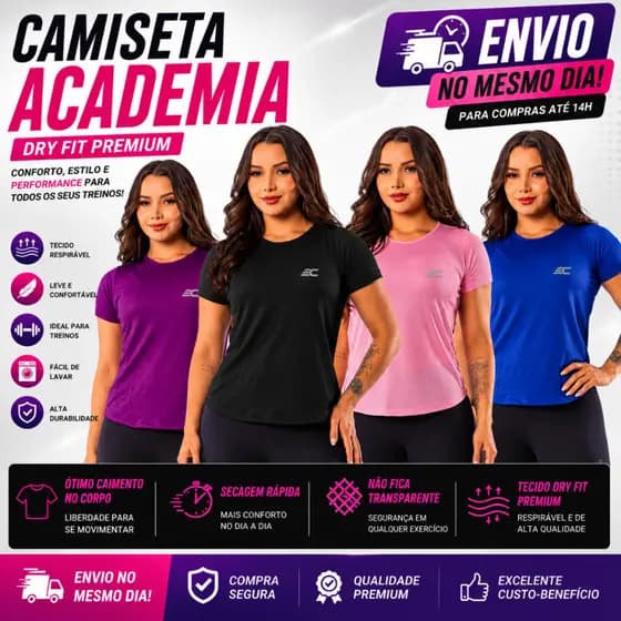 Camiseta Academia Feminina Dry Fit Treino Blusa Caminhada Treino Musculação