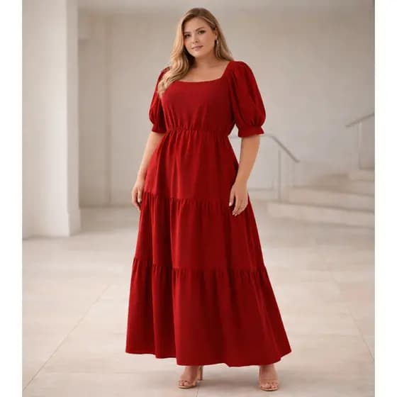 Vestido Longo Plus Size Confortável Elegante Casual Moda Evangélica Feminino Fluido Soltinho