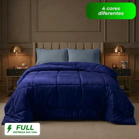 Coberdrom Cobertor Sherpa King Casal 600 Fio Dupla Face Colorida Lã de Carneiro Inverno Antialérgico