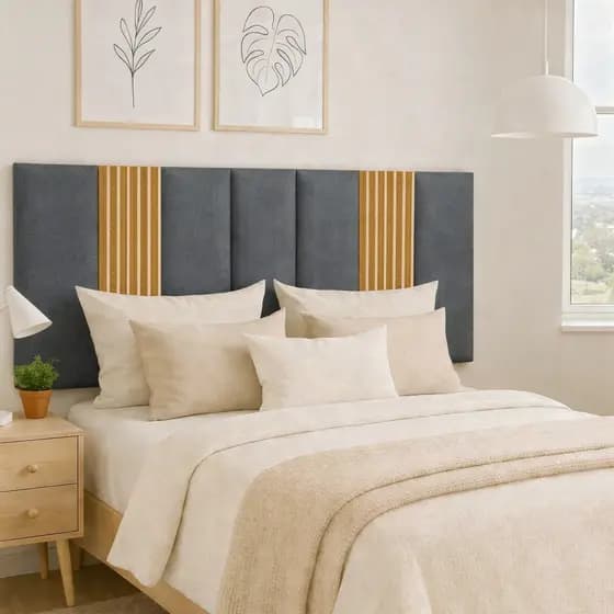 Kit 9 Cabeceira de Cama Casal + Painel Ripado Autocolante 45x11cm Cabeceira Casal 45x20cm