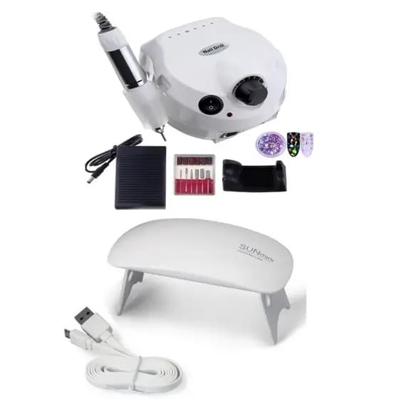 Kit Manicure Motor Porquinho Lixa Lixadeira de Unhas Elétrica Manicure + Cabine Forninho Sun Mini Estufa 6w Led Uv Portátil Pedicure