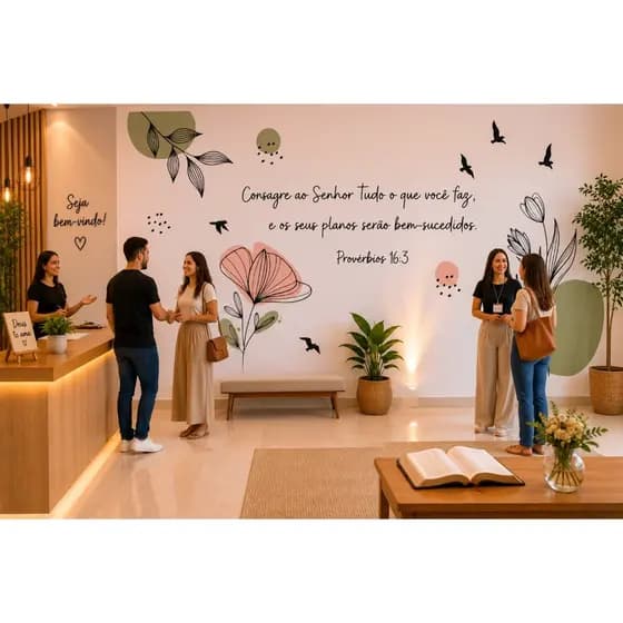 Adesivo de Parede Frase Bíblica Decorativa Provérbios 16:3 Floral – BF77