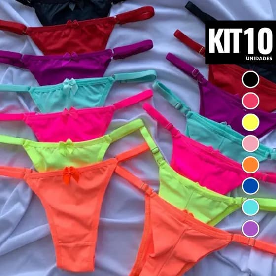 Kit 10 Calcinha Fio Dental Fio Duplo Calcinhas com Regulagem Feminina Tanga Sensual