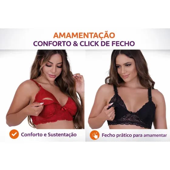Kit Sutiã Amamentação Renda Sem Bojo Reforçado Gestante Pós Parto