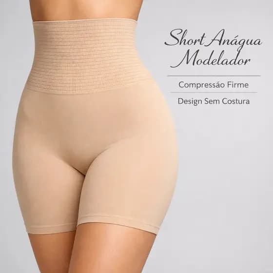 Short Anágua Modelador Alta Compressão Levanta Bumbum Cintura Alta Redutor Barriga Cintura Fina na Hora Galena