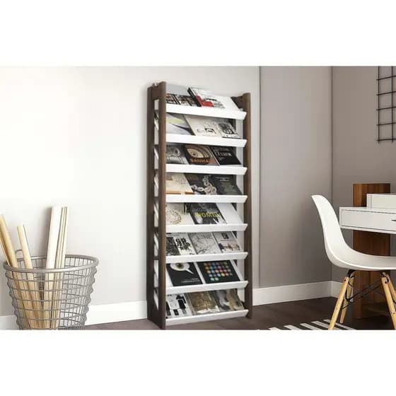 Armário Sapateira Quarto Sapateira AZ1006 c/ 8 Prateleiras Branco/Nogal - Tecno Mobili