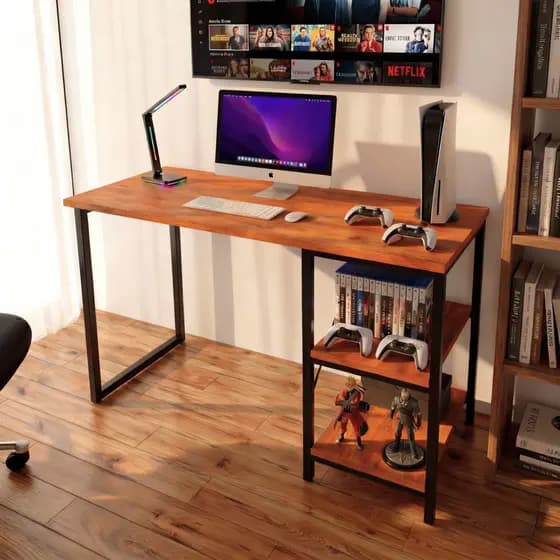 Mesa Escrivaninha com Nichos Home Office Estudo Gamer Industrial Escritório 120cm Cazzi