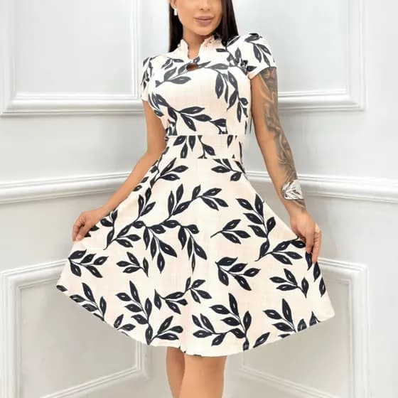 Vestido Feminino Estampado Rodado Soltinho - Moda Evangélica Elegante Sofisticada
