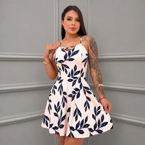 VESTIDO FEMININO ESTAMPADO SOLTINHO ALÇA GODÊ - RODADO CURTO CASUAL ELEGANTE