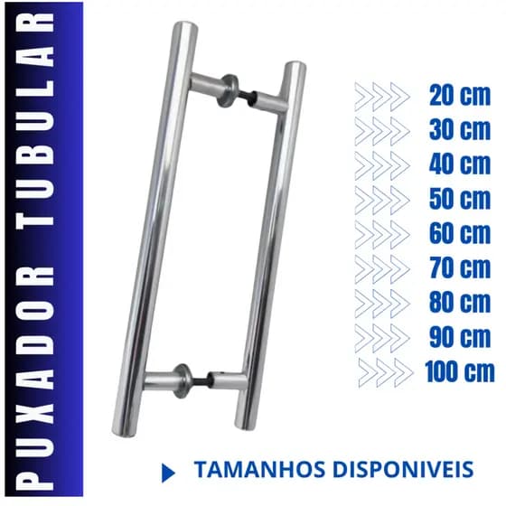 Puxador Tubular Redondo Para Porta de Madeira Vidro Pivotante 30 40 50 60 70 80 90 100