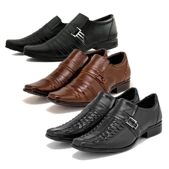 Kit 3 Pares Sapato Social Masculino Esporte Fino Em Couro