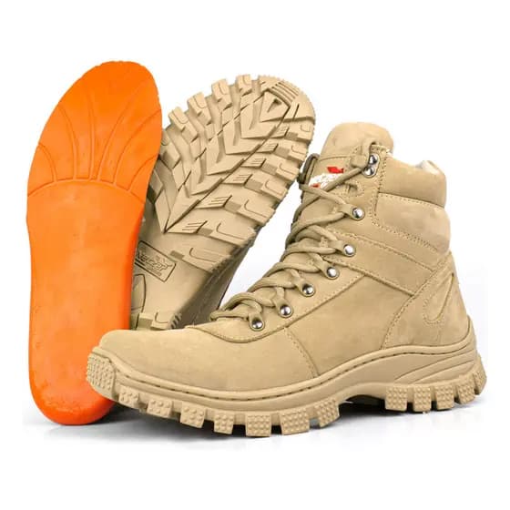 Bota Coturno Masculina Adventure Tática Couro Legitimo Desert Cano Médio