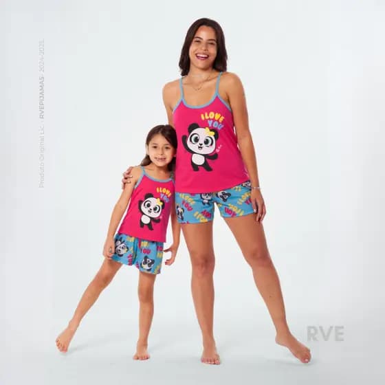 Kit Mãe e Filha Baby Doll Feminino Alça Panda Conjunto Short Doll Verão Conjunto Pijama Curto Leve