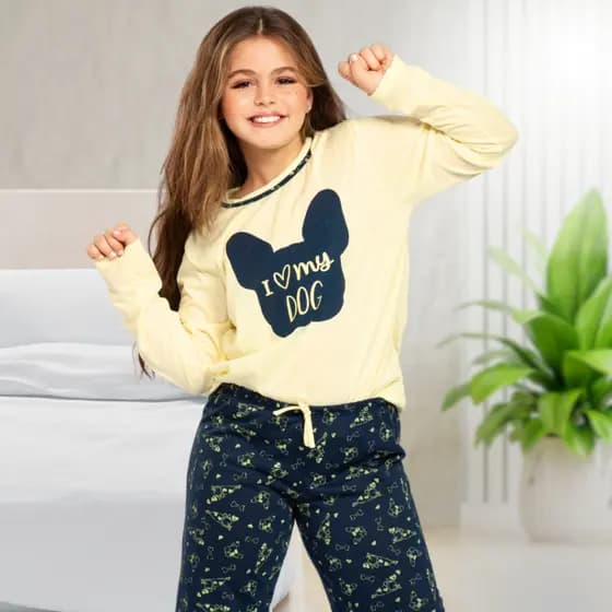 Pijama Infantil para Menina Conjunto Inverno Calça e Blusa de Frio Confort Doguinho