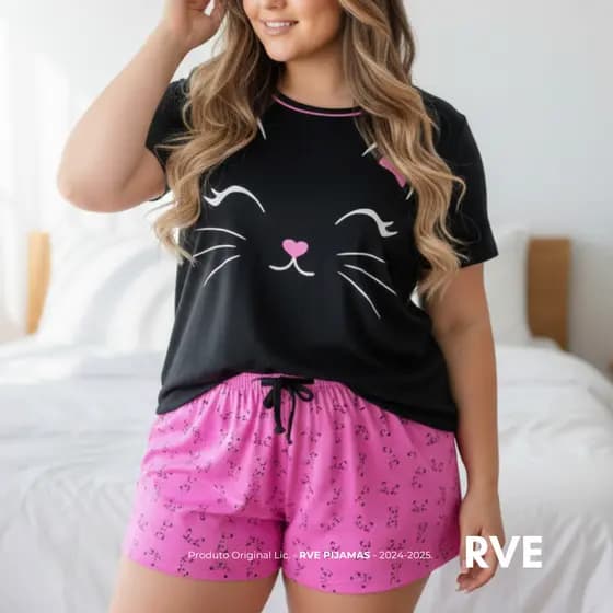 Pijama Plus Size Feminino Blogueira Verão Conjunto Short e Blusa Baby Doll Confort Master
