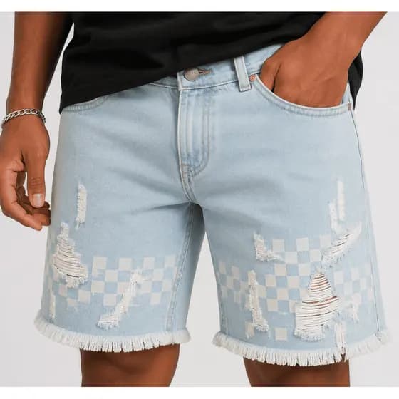 Shorts Jeans Streetwear UFC Masculino Barra Desfiada Autêntico Algodão 100% Bermuda Jogador Premium