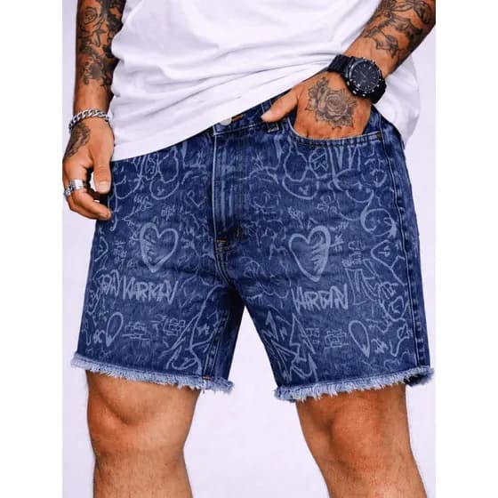Shorts Jeans Masculino jogador Estampado Premium CVHM Original