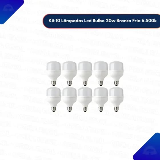 Kit 10 Lâmpadas Led Bulbo 20w Branca Fria 6.500k E27