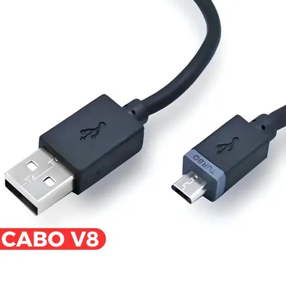Cabo V8 Turbo Para Celular Fio de 1 Metro Preto