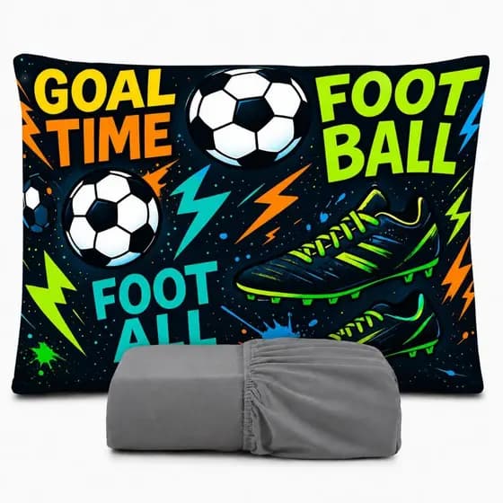 JOGO DE LENÇOL SOLTEIRO INFANTIL FUTEBOL, FRONHA TRAVESSEIRO, LENÇOL DE ELASTICO(02 PEÇAS)