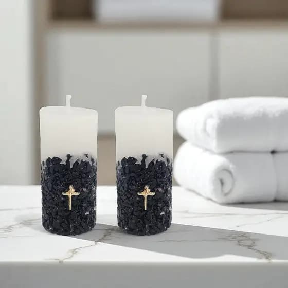 Vela Aromatica Perfumada Poder Das Pedras com crucifixo