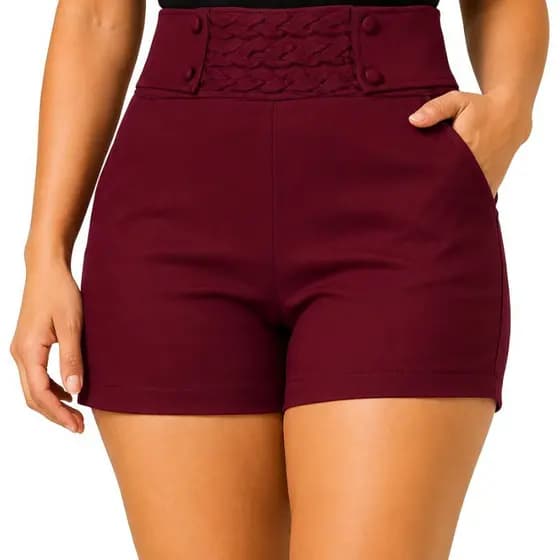 Short Alfaiataria Com Bolso Cintura Alta com Botões short casual confortável, short moda feminina.