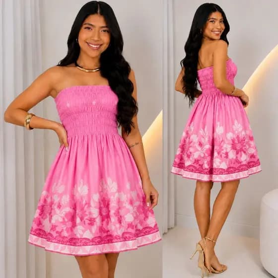 Vestido Feminino Floral Curto com Lastex Tomara Que Caia Verão Promoção