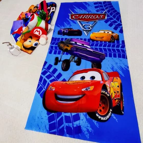 Toalha CARROS de Banho e Praia Personalizada Temática Azul Infantil Gigante Algodão