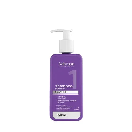 Shampoo Matizador Nohraan Platine 250ml Para Cabelos Loiros Mechados e Descoloridos