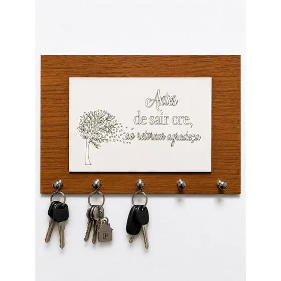 Porta Chaves 5 Ganchos decorativo dupla face amadeirado parede