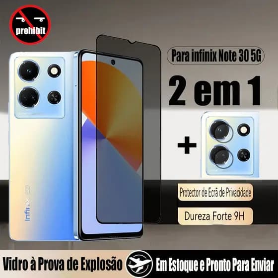 Película Privacidade Para infinix Note 30 5G 2 Em 1 Protetor De Tela De Vidro Temperado & Filme E Lente De Câmera