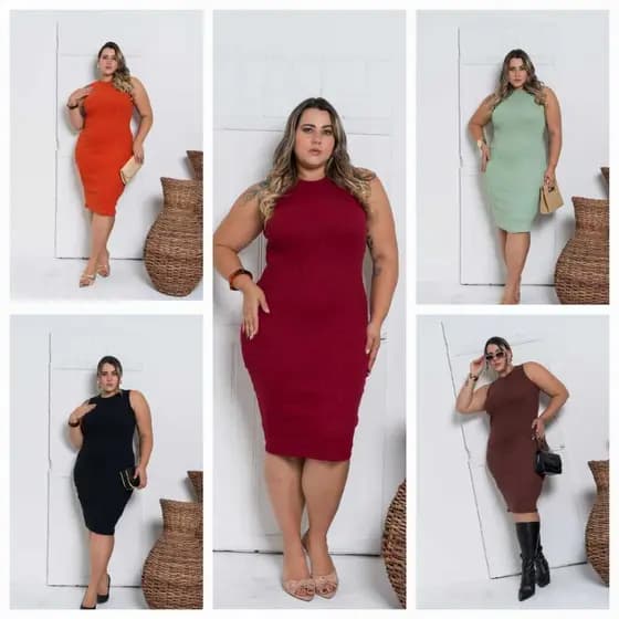 Vestido Feminino Regata Midi Ribana Plus Size Elegante