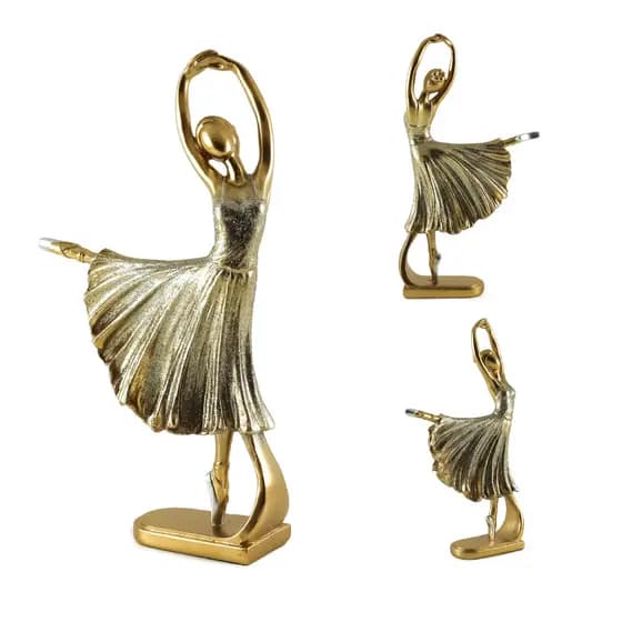 Estátua Bailarina Balé Dourada Escultura De Resina Realista Grande Para Decoração Quarto Sala Mesa Prateleira 23x12cm