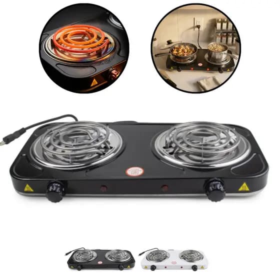 Fogareiro Cooktop Elétrico 2 Bocas Portátil Balcão 43x24cm Fogão De Camping Cozinha Indução 220v Leve Resistente