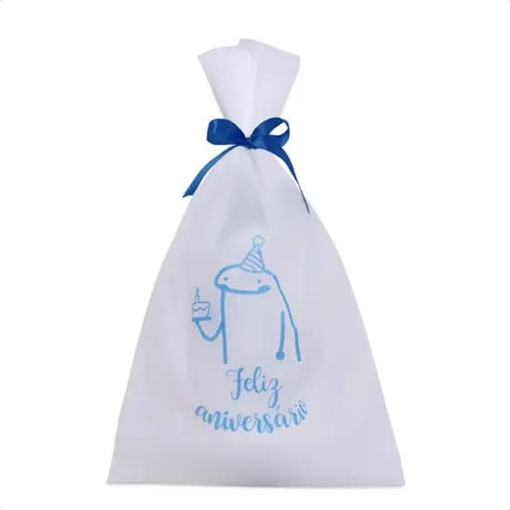 Kit 5 20 Sacolas Surpresa FLORK Personalizada Aniverário Tecido tnt mais fita inclusa