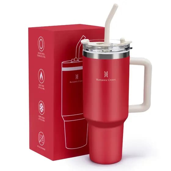 ROMANTIC CROWN Copo Térmico Inox Portátil 1200ml/600ml com Tampa e Canudo Garrafa Térmica de água À prova de vazamentos