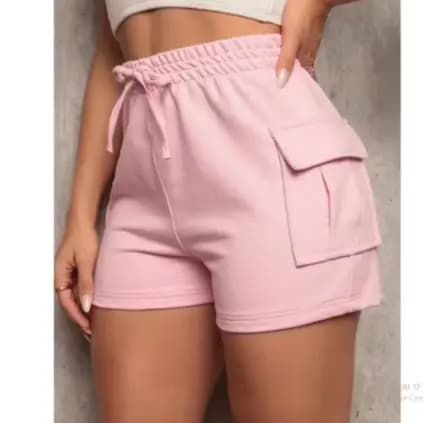 Short Cargo Feminino Moletinho com Bolso Lateral Cintura Alta Confortável Moda Verão