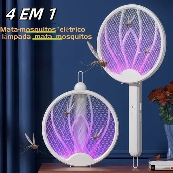 Raquete Elétrica Dobrável 4 em 1 Mata-Mosquitos USB Recarregável Lâmpada Mosquito Com Luz UV Moscas
